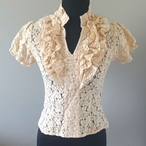 Lace Ruffle Sleeve and Collar Blouse